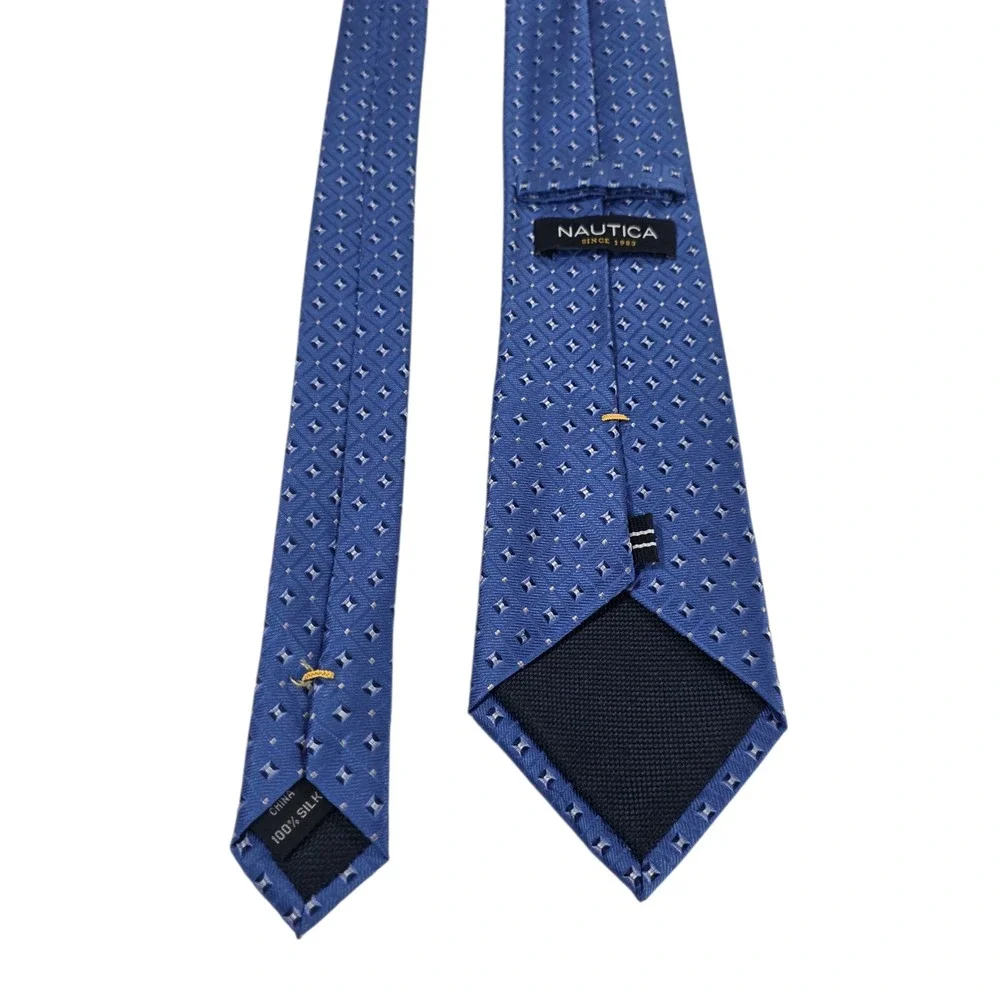 Nautica Mens Necktie Blue Gray Argyle Diamond Silk‎ Woven Classic Designer